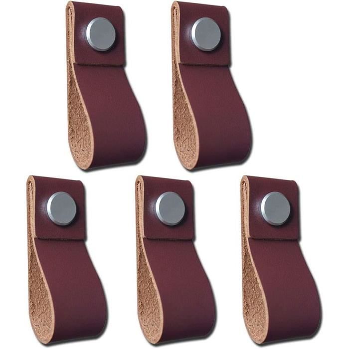 Lot De 6 Poignées De Meuble En Cuir, Pour Porte, Placard, Tiroir