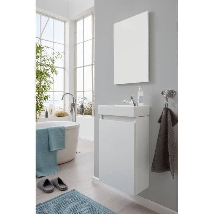 Meuble+lave+mains+++vasque+++miroir+-+Decor+Blanc+-+L40+x+P22+x+H68+cm+-+TRENDTEAM