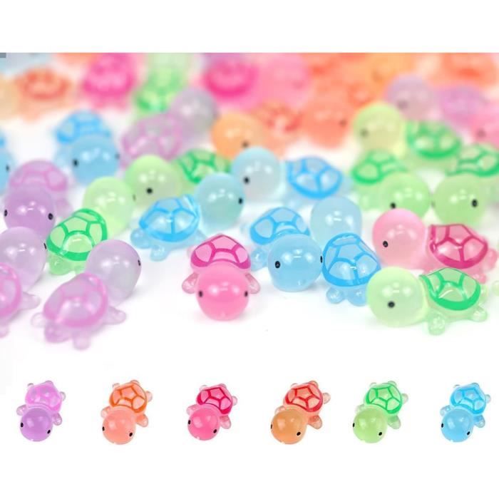48 Mini Tortues Lumineuses en Résine Figurines de Tortue Miniatures Phosphorescentes pour Décorations de Gâteaux sur。