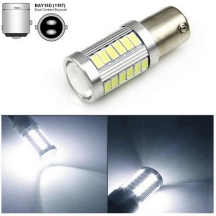 Ampoule BAY15D P21/5W LED Blanc Xenon 6000K Feux Veilleuse Frein Stop 1157