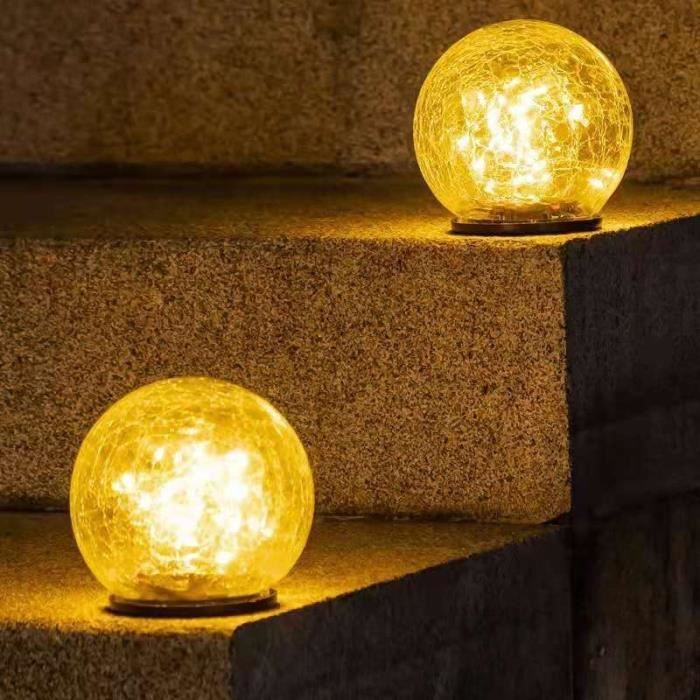 Lampe Solaire De Jardin En Verre Alvéolé - Étanche, LED Blanc Chaud - Décoration De Terrasse Et Extérieur