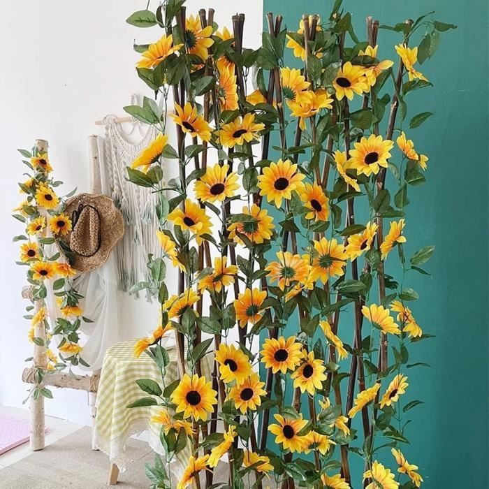 Guirlande de tournesol artificielle fleur de soie vigne clôture décoration Guirlande de tournesol artificielle fleur de soie vigne clôture décoration