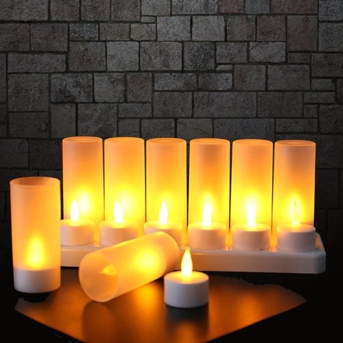 Bougies LED rechargeables, 12 bougies chauffe-plat rechargeables  vacillantes avec télécommande et minuterie, bougies avec 2 câbles de charge  USB à 6 ports, mèches noires réalistes pour décoration : :  Luminaires et Éclairage