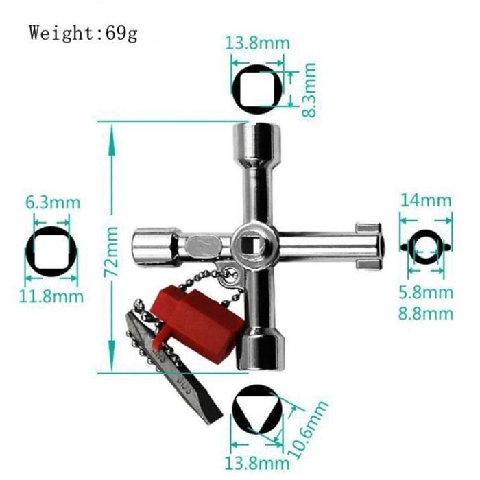 Clé Triangulaire 4 Voies 5 Tailles - 5,8,9,10,13mm Pour Compteurs électrique/gaz/eau