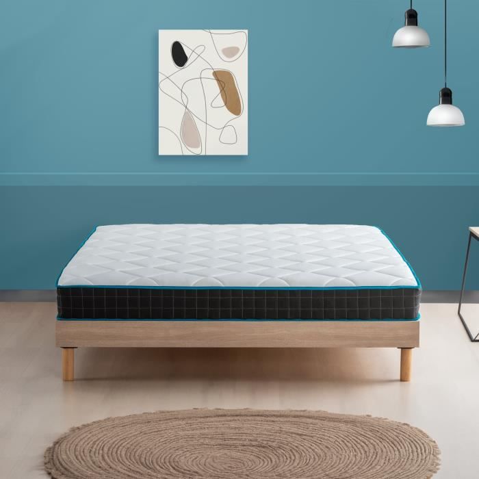 Ensemble 140x190 Matelas ressorts ensachés Atmosphère et sommier en kit EASYKIT chêne clair - Fabrication belge - Garantie 10 ans