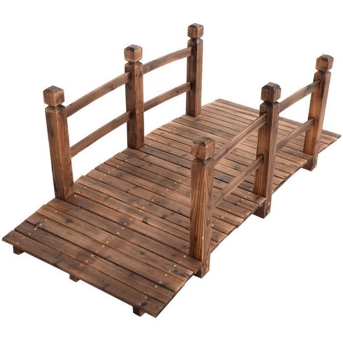 COSTWAY Pont de Jardin en Bois 150x67x56CM avec Balustrades Décoration Extérieure Pont dEtang/Bassin Charge 100KG Couleur Brun