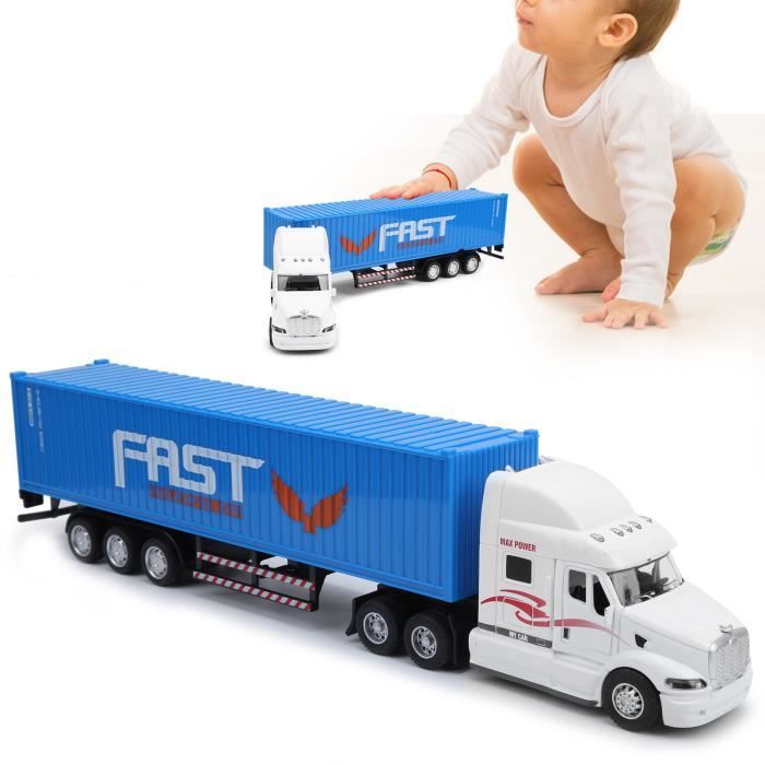 Camion Et Remorque Jouet 1/24 OANMYJJO - Semi-remorque Métal Blanc Avec Lumière Et Son - Enfant 3 Ans+