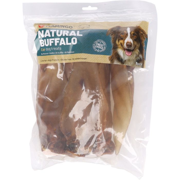 Friandises Nature Oreilles de buffle 5 pièces pour chien - Flamingo