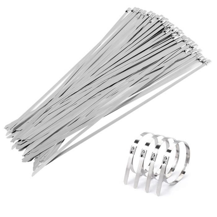 180 Pièces Attaches Câbles Acier Inox Autobloquantes - 4 Tailles (150 à 300 Mm) - Pour Échappement, Câbles, Clôture