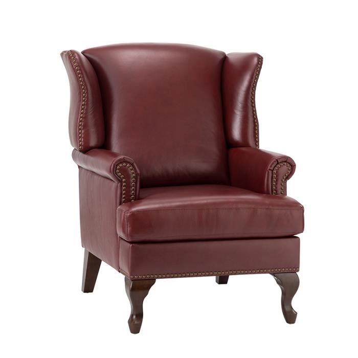 fauteuil en cuir véritable chaise longue moderne avec garniture cloutée et coussins déhoussables, rouge