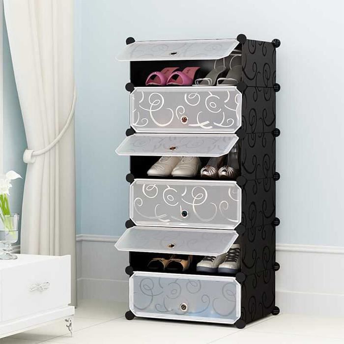 JEOBEST® Porte-chaussures en Plastique de 6 cubes DIY Multi-usage Étagères à Chaussures Organiseur de Rangement