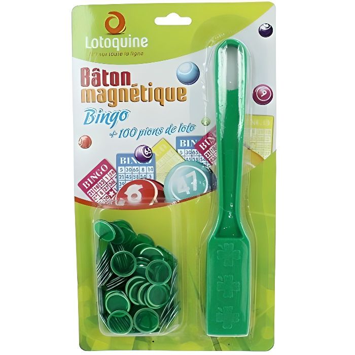 Baton Magnétique de Loto et Bingo 100 pions aimantés magnetic wand 6 couleurs 