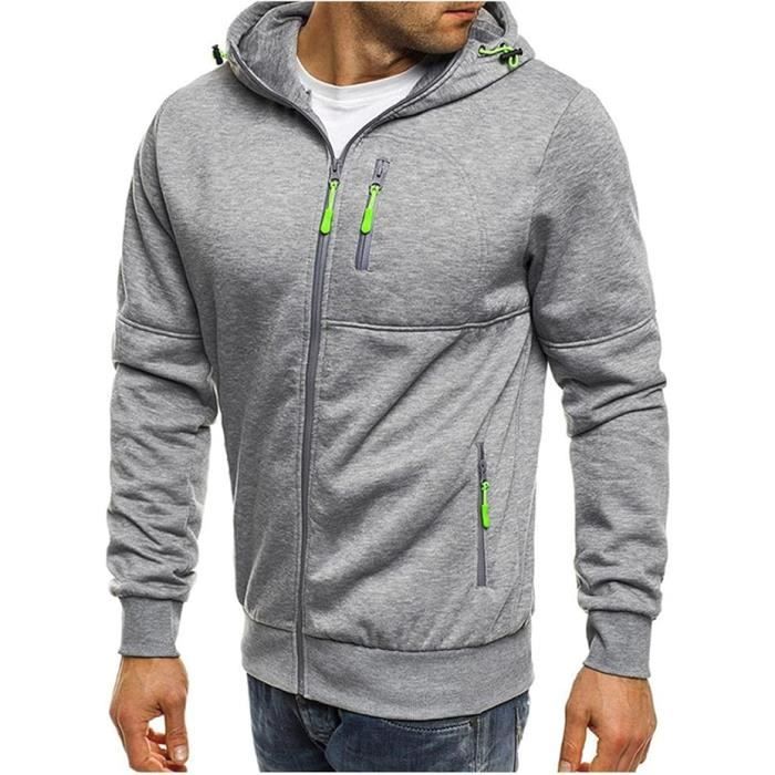 Sweat à Capuche Zippé Homme Sweat Shirt a Capuche Sport Hoodies Sweatshirt  Pull Zippé Veste Sweat Uni Hoodie Zippée Epais Oversize Sweats Zippés Sweet  Sportswear Ado Grande Taille Large Hiver Gris 