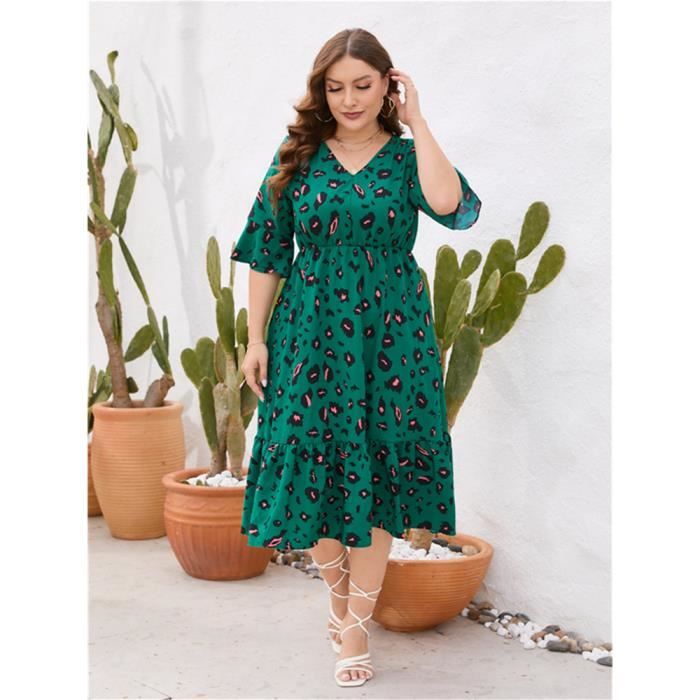 Robe mi longue en coton imprim pour femme grande taille taille