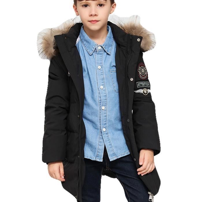 Doudoune Enfant a capuche Marque Luxe Doudoune Col de fourrure epaisse Doudoune decontractee moyen long L hiver Vetement blouson Noir Cdiscount Pret a Porter