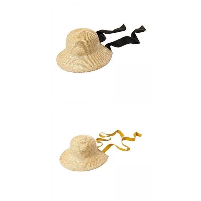 Chapeau De Plage En Paille Tricotée Avec Pompons Multicolores - Noir - Occasion