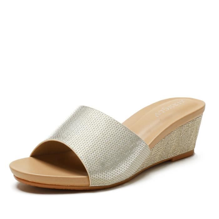 Sandales Compensées Femme En Tricot – Talon 8,6 Cm, Bout Ouvert, Bande Cheville – Élégantes Et Confortables