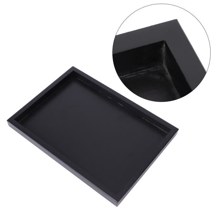 Plateau De Service En Bois Massif - 30 X 20 X 2 Cm, Noir | Pour Thé, Café, Petits Déjeuners, Restauration | Bords Relevés Anti-renversement