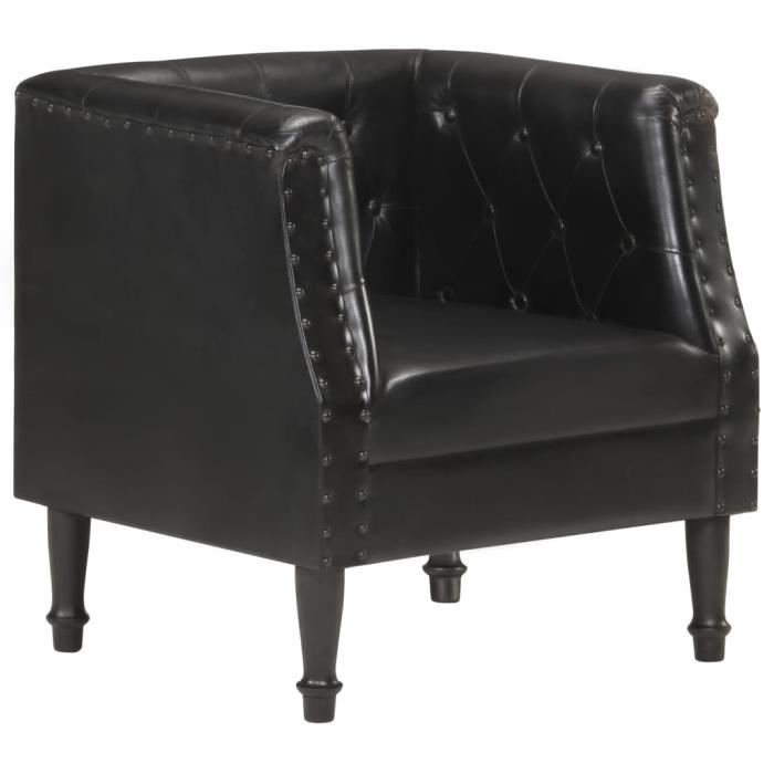 2615Neuve® Fauteuil salon Contemporain Fauteuil Tv Fauteuil Club Fauteuil de Relaxation Noir Cuir véritable