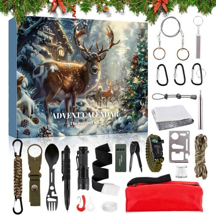 Calendrier De L'Avent Homme 2025, 24pcs Kit De Survie Camping Sauvage