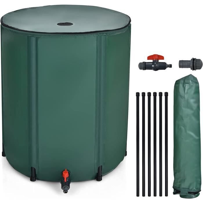 RELAX4LIFE Réservoir d'eau Pliable 225 L | Filtre & Robinet & Couvercle | Récupérateur d'eau de Pluie en PVC | pour Arrosage/Lavage