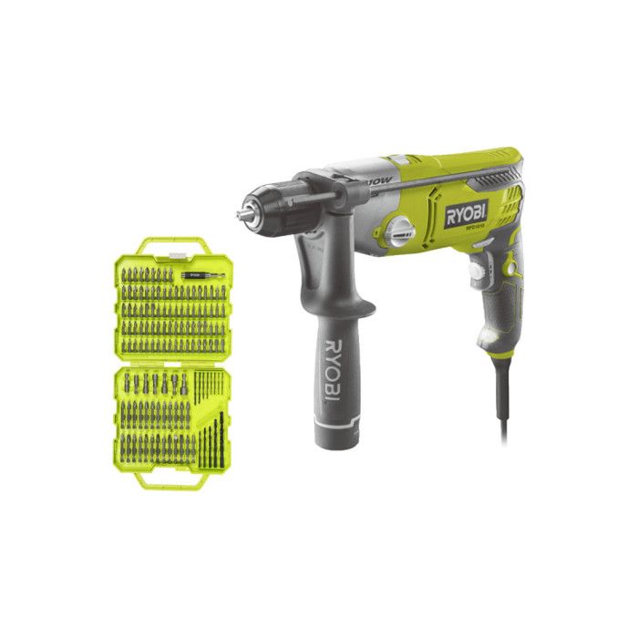 Pack RYOBI Perceuse à percussion RPD1010K Coffret de 127 accessoires RAK127DDSD