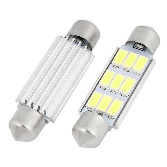 Lot De 10 Ampoules LED Intérieur Voiture - 41mm, Blanc Froid, 12V, Type Festoon, Pour Dôme, Porte, Coffre