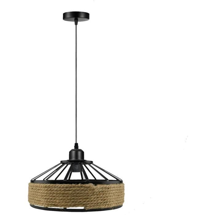 Suspension En Corde De Chanvre Et Métal Peint - Luminaire Design Industriel - Fait Main