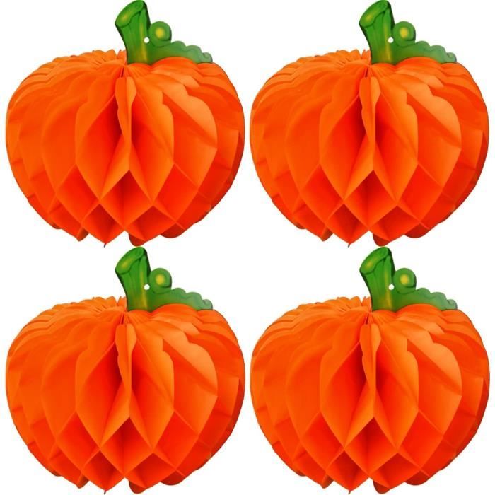 Lot de 4 lanternes en papier 3D en forme de citrouille et nid d