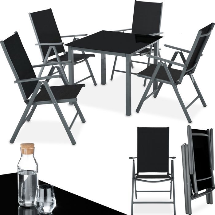 TECTAKE Ensemble chaises de salle à manger STABIA avec Cadre en aluminium pour 4 personnes Résistant aux intempéries - Gris Foncé
