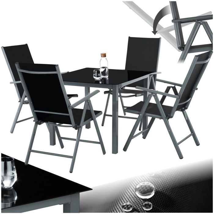 Ensemble table et chaise de jardin - TECTAKE - Salon de repas extérieur STABIA pour 4 personnes dossiers réglables - Gris Foncé Ensemble table et chaise de jardin - TECTAKE - Salon de repas extérieur STABIA pour 4 personnes dossiers réglables - Gris Foncé