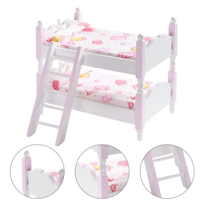 Lit Superposé De Poupée ERINGOGO - Ensemble Meuble Miniature Rose Pour Maison De Poupée, Jeu Créatif Filles