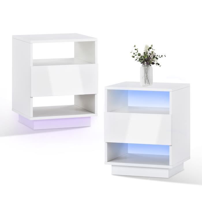 Table De Chevet LED Avec 2 étagères En Verre, Table De Chevet Moderne Avec éclairage LED 3 Couleurs Luminosite Reglable Table De Chevet Pour Chambre Salon Bois Naturel