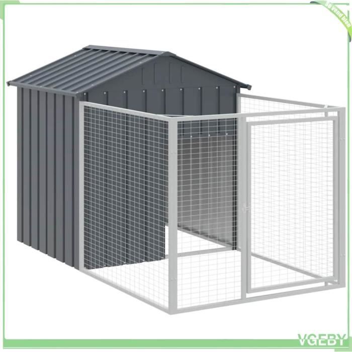 Comparer les prix de Niche pour chien avec cour - VGEBY - 117x201x123 cm - Acier galvanisé - Anthracite - Moyen