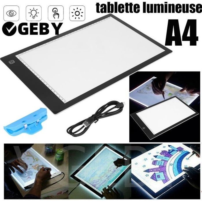 Tablette Lumineuse LED A4, Portable Tablette Dessin Lumineuse avec échelle,  Dessin de Caisson Lumineux Réglable en Luminosité Dessin Lumineuse Pad