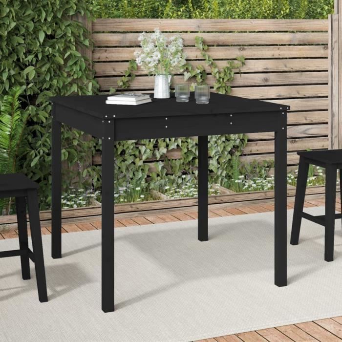 Table de jardin - VIDAXL - 825x825x76 cm - Bois massif de pin - Couleur noire - Pour 4 personnes