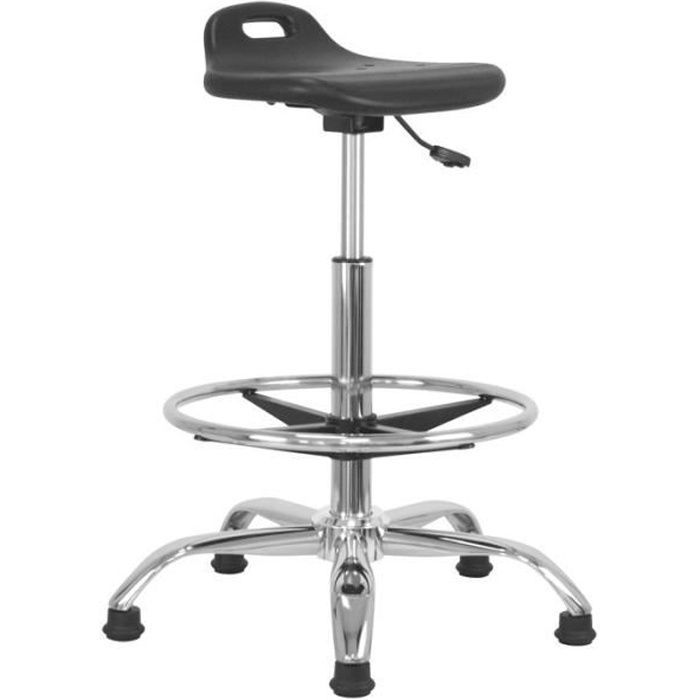 tabouret de travail haut waytex alamac assise ergonomique, hauteur réglable 55 - 79 cm repose-pieds en métal chromé