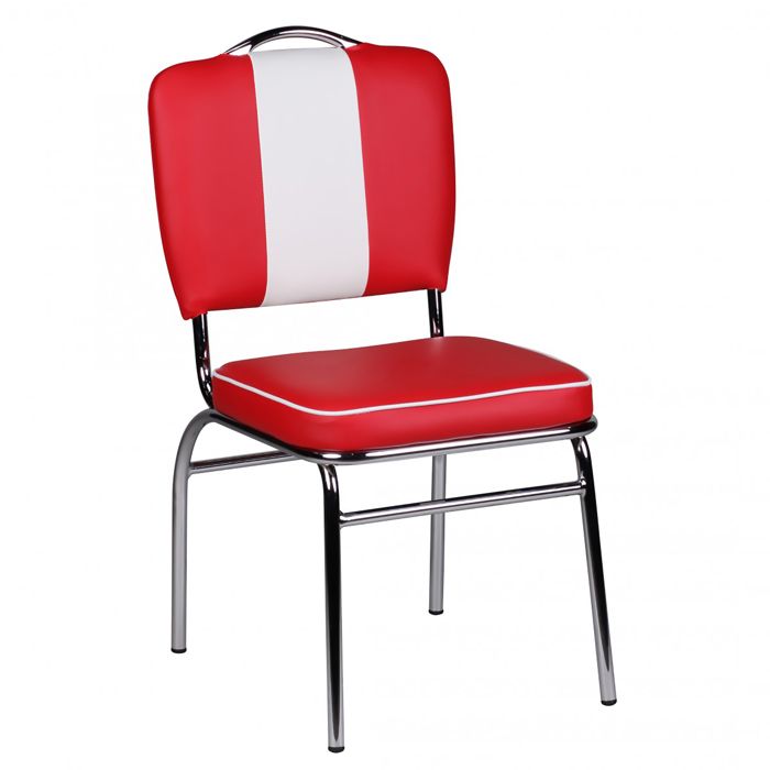 Chaise repas style diner 47x45x90 cm en PU rouge et blanc - LARA