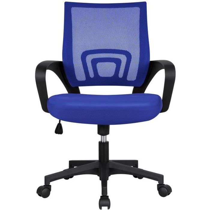 Chaise de Bureau Yaheetech - Maille Bleue - Hauteur Réglable - Dossier Ergonomique et Respirant