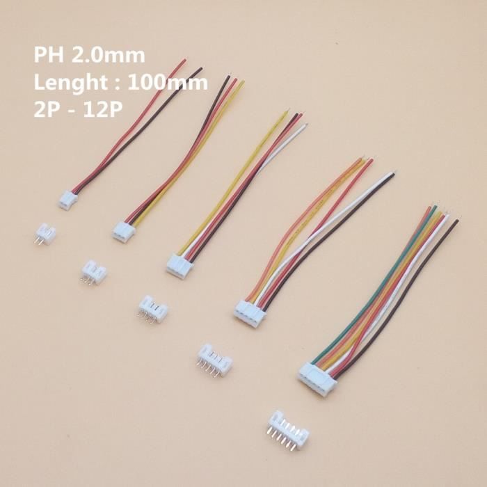 10 sets JST 2.0 mm PH femelle 6-Pin Boîtier Connecteur avec câble et connecteur mâle
