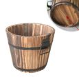 1 pc marron en bois rond plat bouche planteur baril Pot de fleur Style rétro de jardin pour café Bar  JARDINIERE - BAC A FLEUR-1