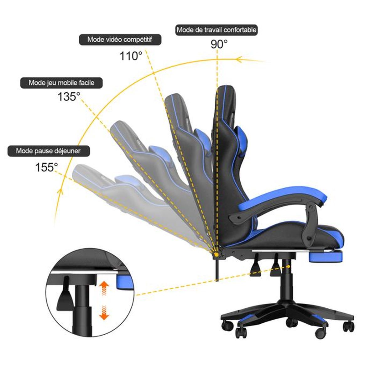 Chaise De Bureau Ergonomique Pour Enfant Worparsen - Hauteur Et Profondeur Réglables, Repose-pieds, Roues Bloquables, 3-18 Ans