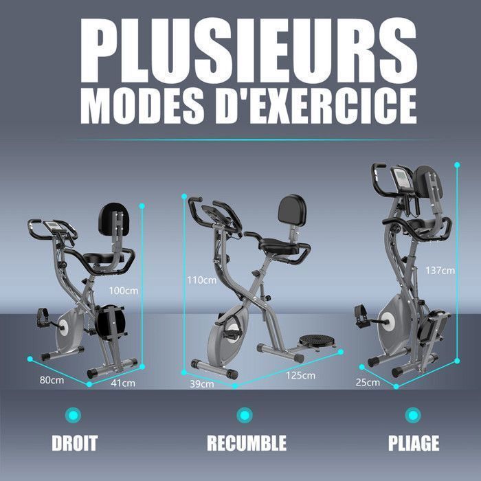 Vélo D'Exercice Pliable Avec 10 Niveaux De Résistance - Écran LCD, Bandes De Traction - Pour Maison, Appartement