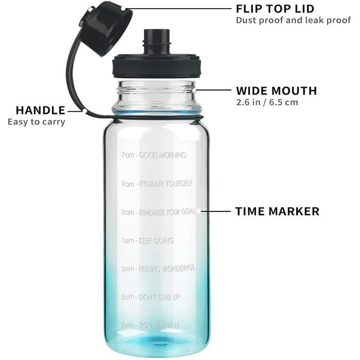 Be-Active Bouteille d'eau en Verre avec Le Temps de Boire Marquages  Hydratation de Motivation sans BPA - Verre Borosilicate, Bouteille en Verre  avec