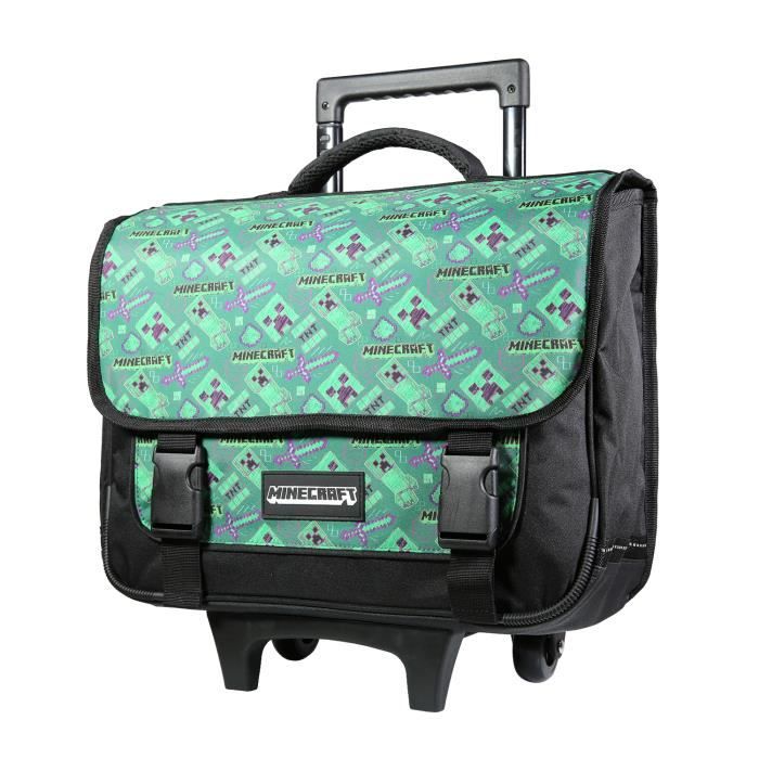 Bagtrotter Cartable à Roulettes 38 Cm Minecraft Noir - Sac à Dos École Avec Bretelles Rétractables