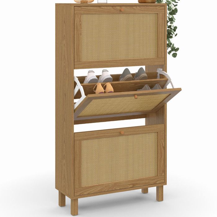 Meuble à Chaussures HANAE 3 Portes Cannage - 18 Paires, étagères, 86,5x24x133,5 Cm - 7