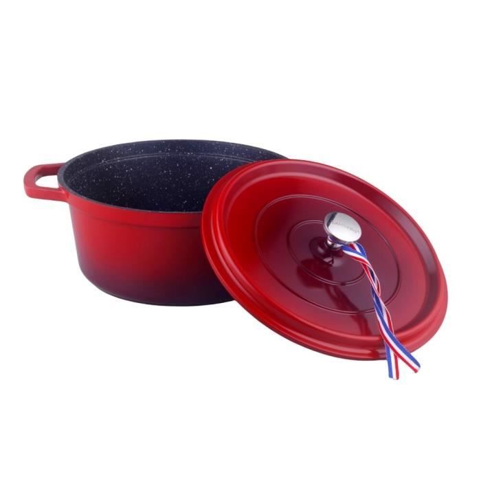 Faitout Kamberg 20cm - Fonte Aluminium Revêtement Pierre | Compatible Induction | Couvercle Verre | Sans PFOA