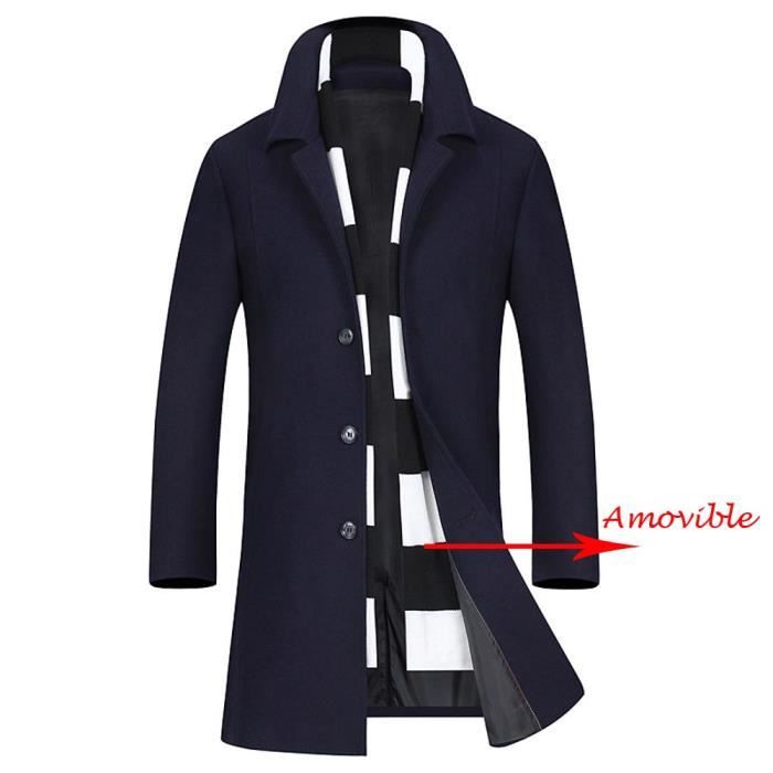 Manteau Long Homme Laine Cachemire 3/4 - Trenchcoat Décontracté Hiver Coupe Ajustée - Col Revers élégant Pour Style Formel Ou Casual - 2