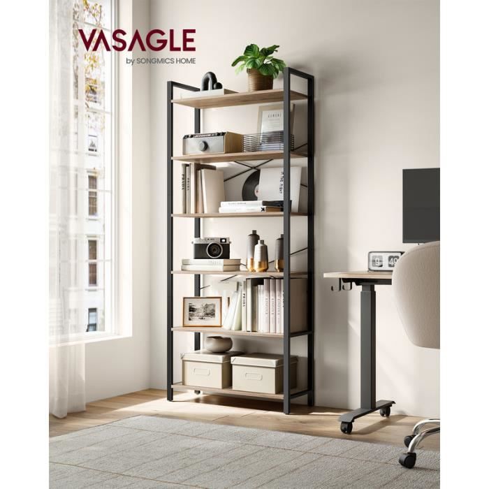 Étagère à 2 Niveaux Design Industriel - 5 Compartiments, Dimensions 120x76x34 Cm, Couleur Chêne, Structure Métal Et MDF