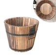 1 pc marron en bois rond plat bouche planteur baril Pot de fleur Style rétro de jardin pour café Bar  JARDINIERE - BAC A FLEUR-2
